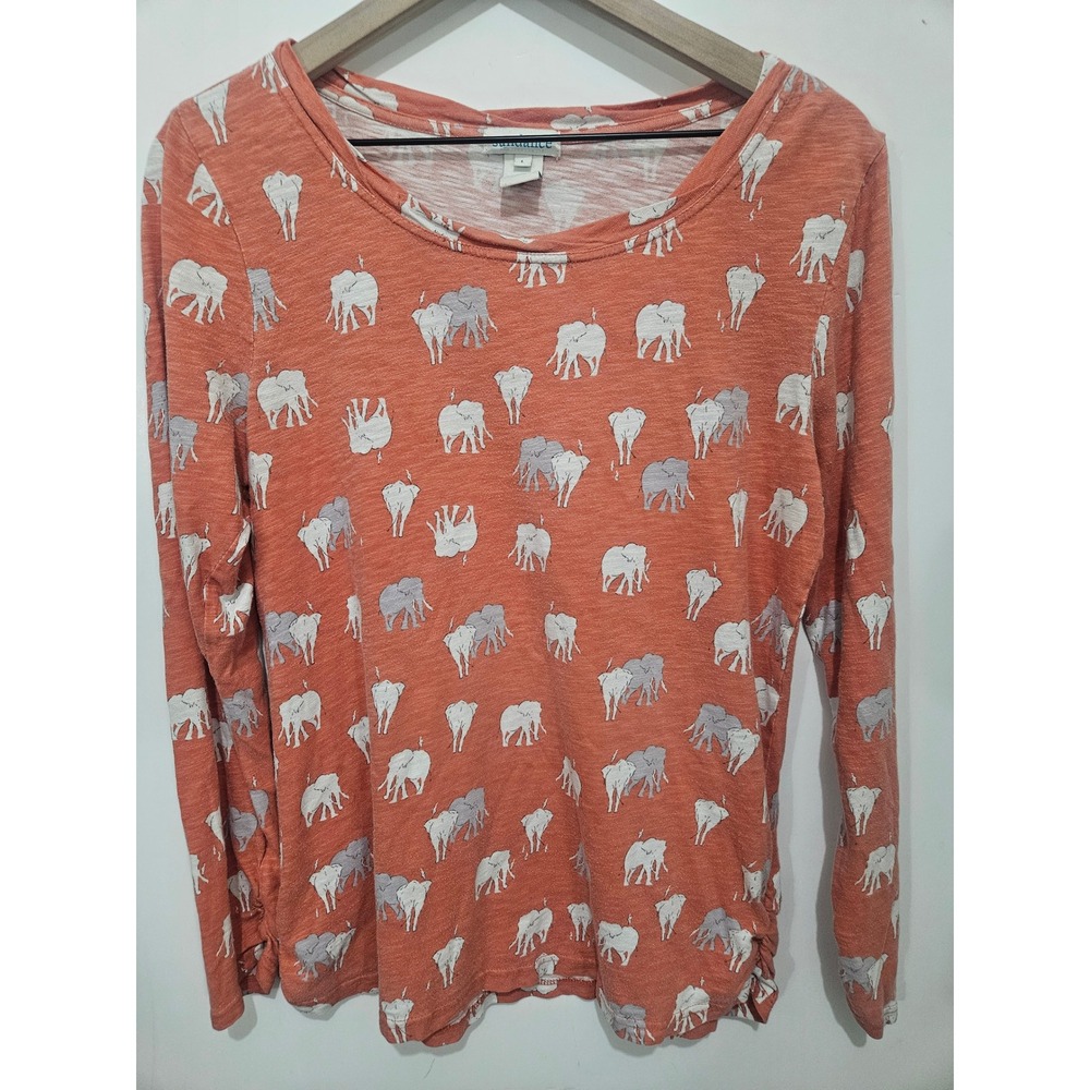 Sundance Elephant Print Top L Rust Orange Cotton Long Sleeve Boho